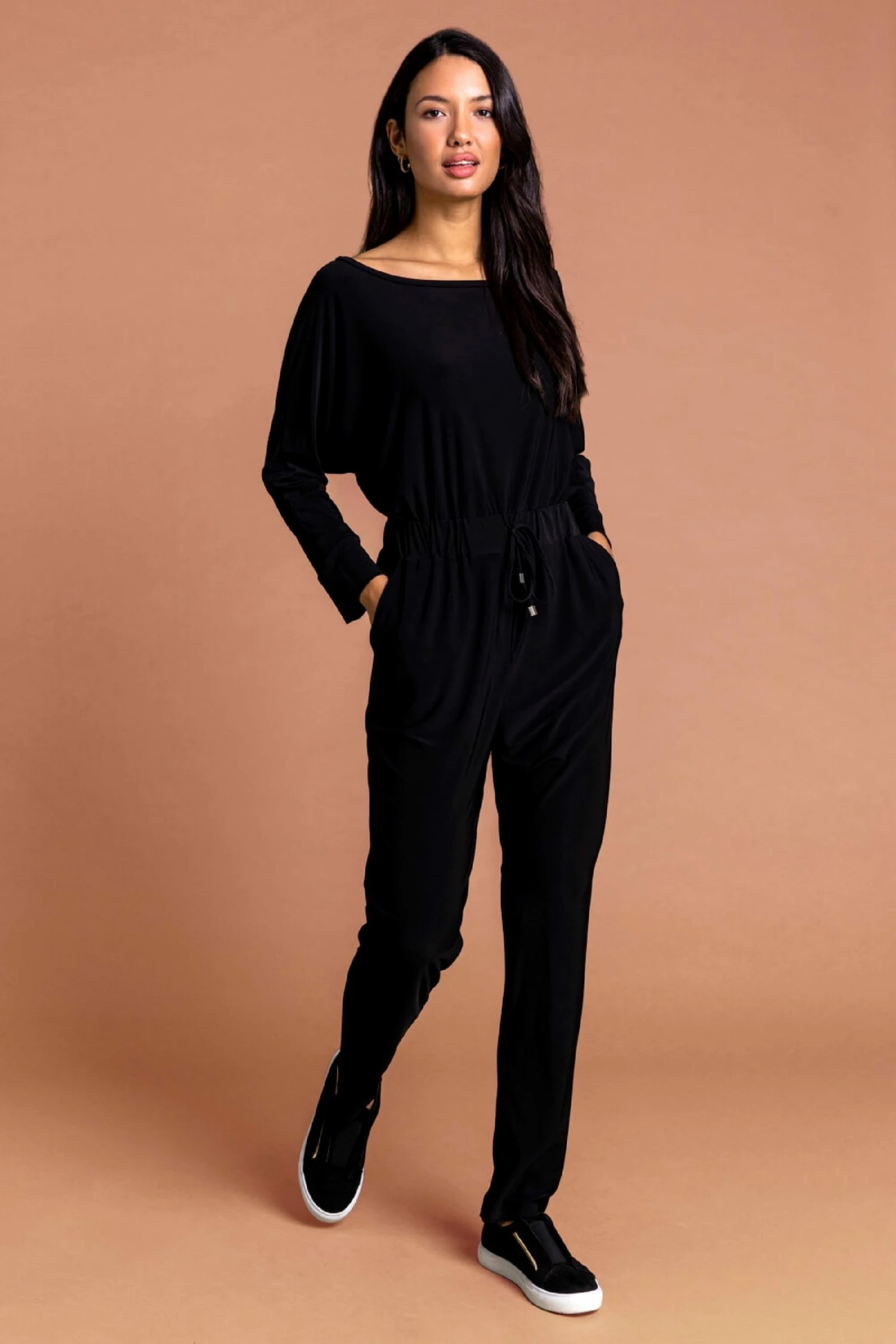 Roman Black Tie Waist Jersey Jumpsuit 5 Roman Black Tie Waist Jersey Jumpsuit - Image 3