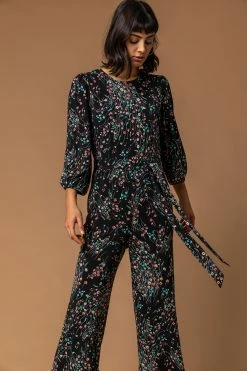 Roman Black Floral Print Belt Detail Jumpsuit 10 Roman Black Floral Print Belt Detail Jumpsuit -Roman Sales Shop unnamed file 11522