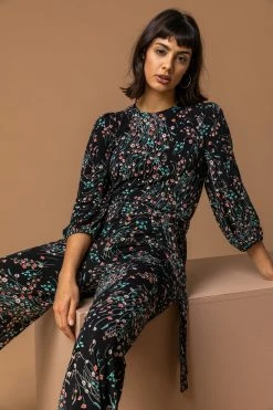 Roman Black Floral Print Belt Detail Jumpsuit 11 Roman Black Floral Print Belt Detail Jumpsuit -Roman Sales Shop unnamed file 11523