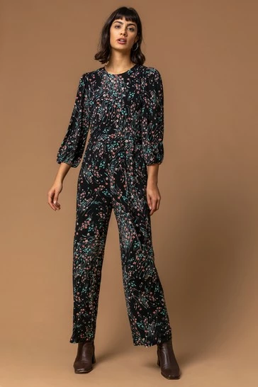 Roman Black Floral Print Belt Detail Jumpsuit 8 Roman Black Floral Print Belt Detail Jumpsuit - Image 6
