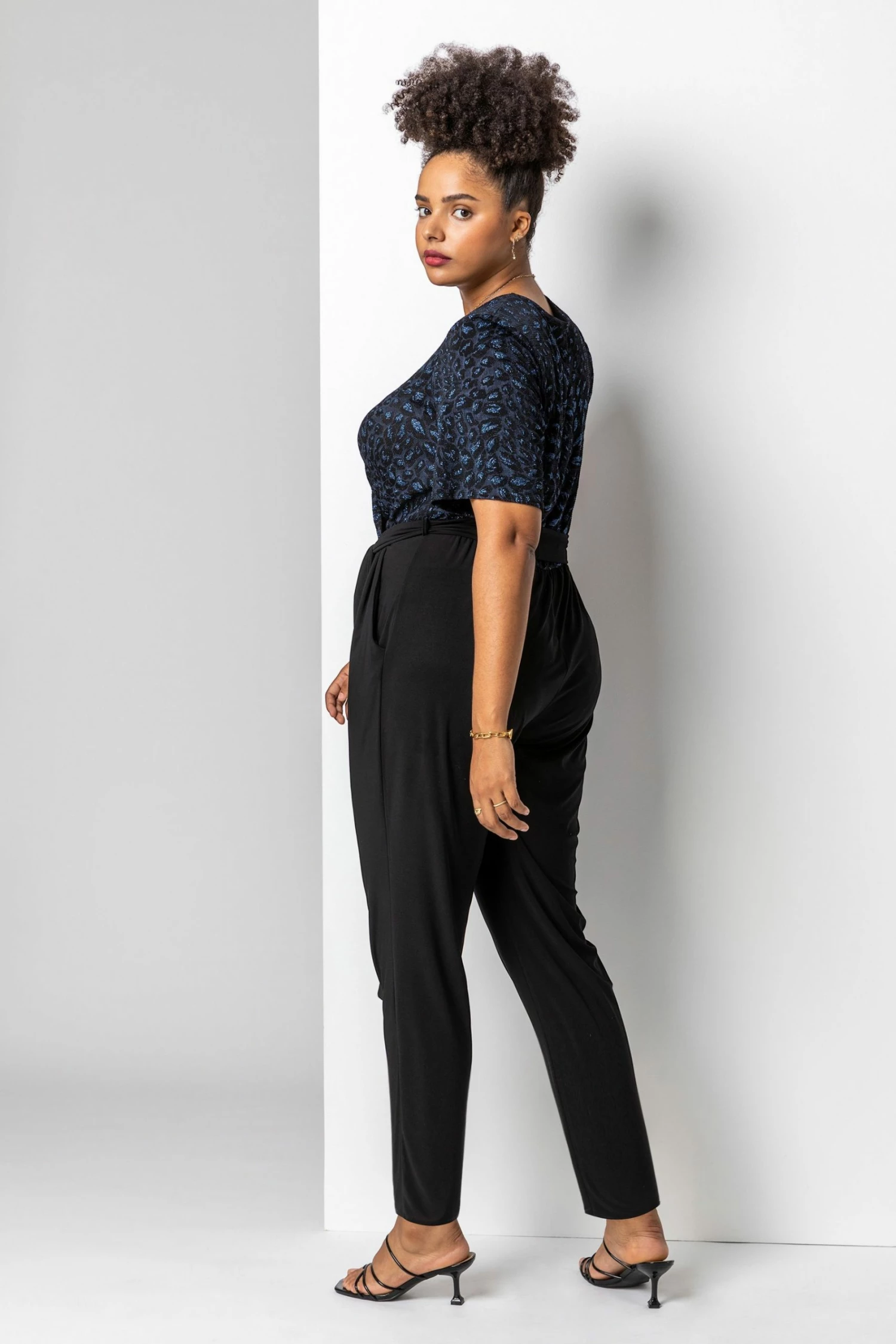 Roman Blue Curve Glitter Animal Print Wrap Jumpsuit 4 Roman Blue Curve Glitter Animal Print Wrap Jumpsuit - Image 2