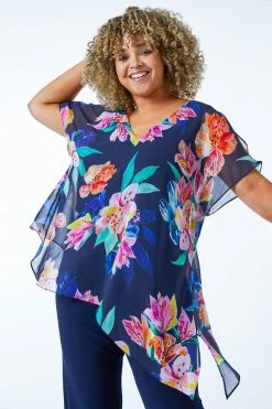 Roman Blue Curve Chiffon Overlay Jumpsuit