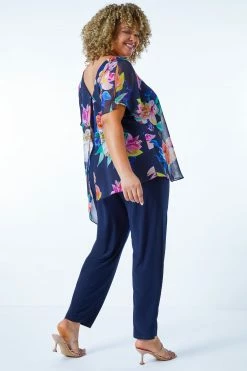 Roman Blue Curve Chiffon Overlay Jumpsuit -Roman Sales Shop unnamed file 11533