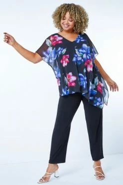 Roman Blue Curve Chiffon Overlay Jumpsuit -Roman Sales Shop unnamed file 11537