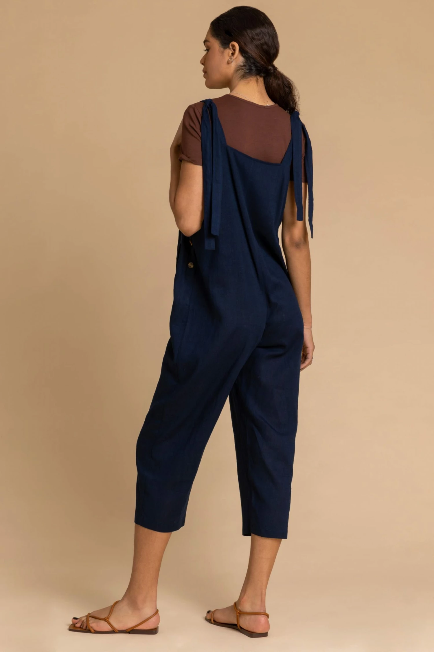 Roman Blue Cropped Tie Detail Jumpsuit 4 Roman Blue Cropped Tie Detail Jumpsuit - Image 2