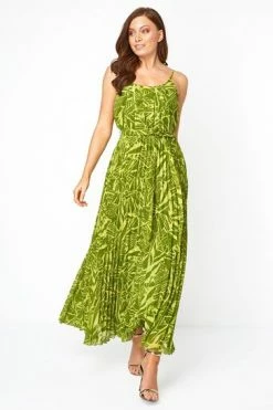Roman Green Abstract Print Pleated Maxi Dress -Roman Sales Shop unnamed file 1154