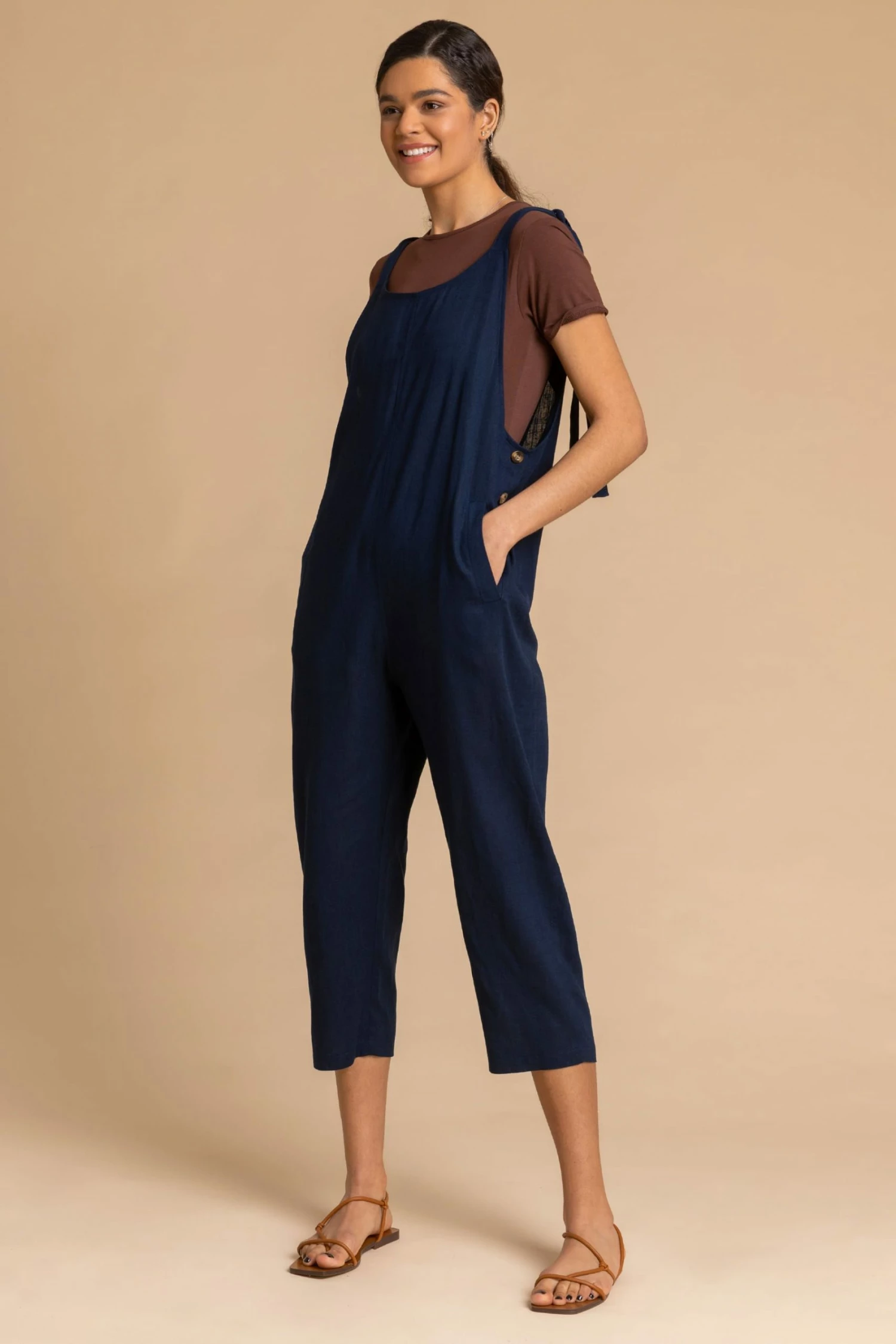 Roman Blue Cropped Tie Detail Jumpsuit 5 Roman Blue Cropped Tie Detail Jumpsuit - Image 3
