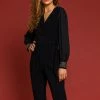 Roman Black Sparkle Embellished Cuff Wrap Jumpsuit