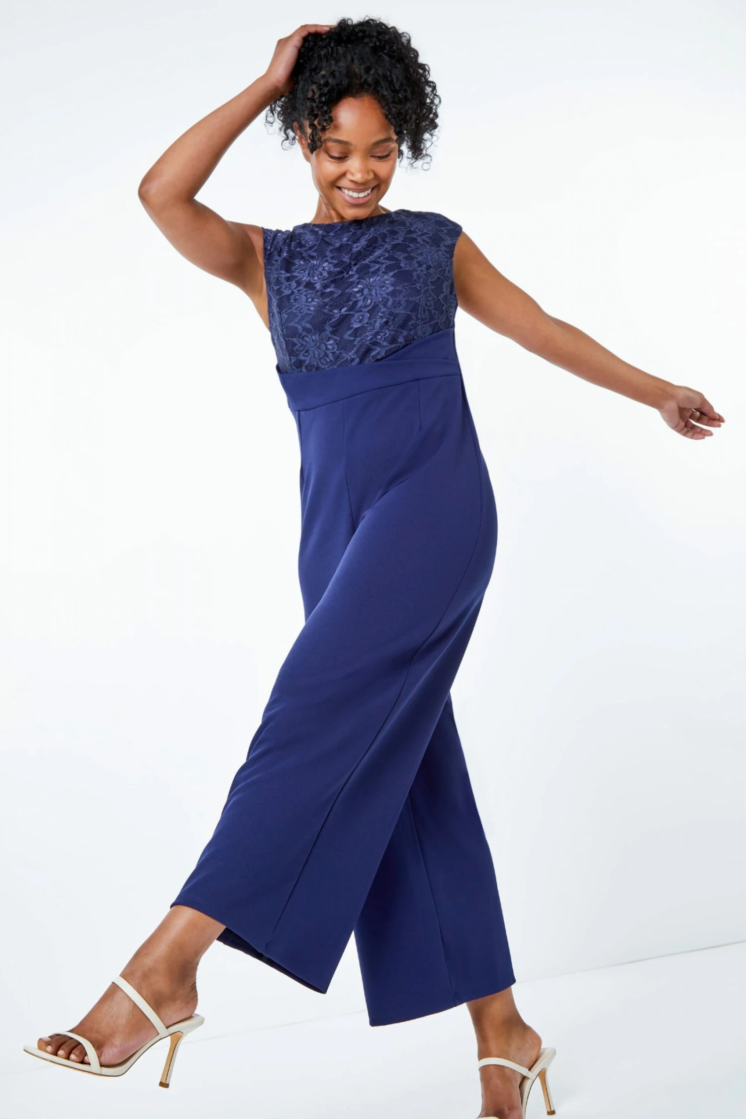 Roman Blue Petite Lace Stretch Jumpsuit 2 Roman Blue Petite Lace Stretch Jumpsuit