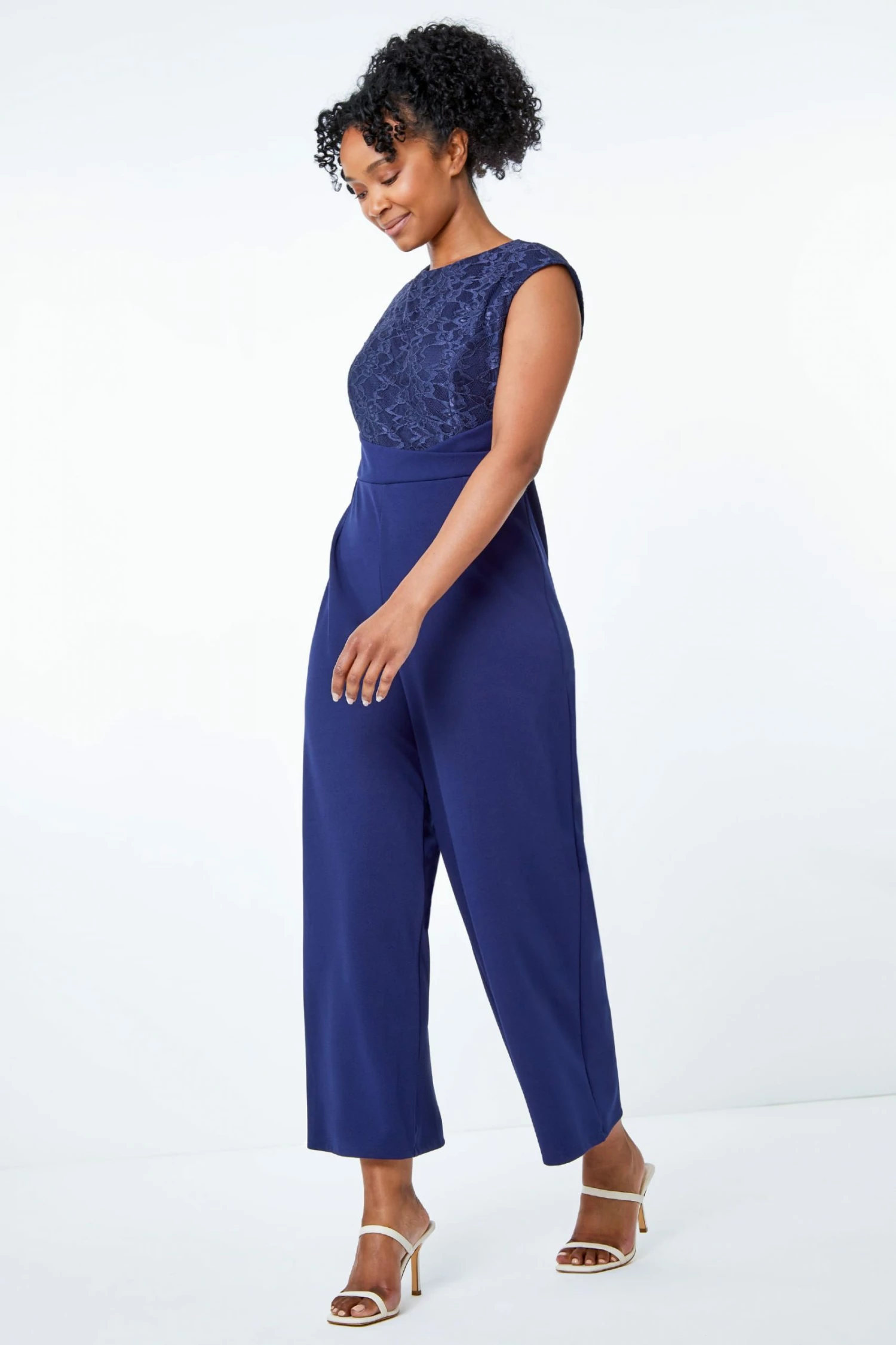 Roman Blue Petite Lace Stretch Jumpsuit 3 Roman Blue Petite Lace Stretch Jumpsuit - Image 2