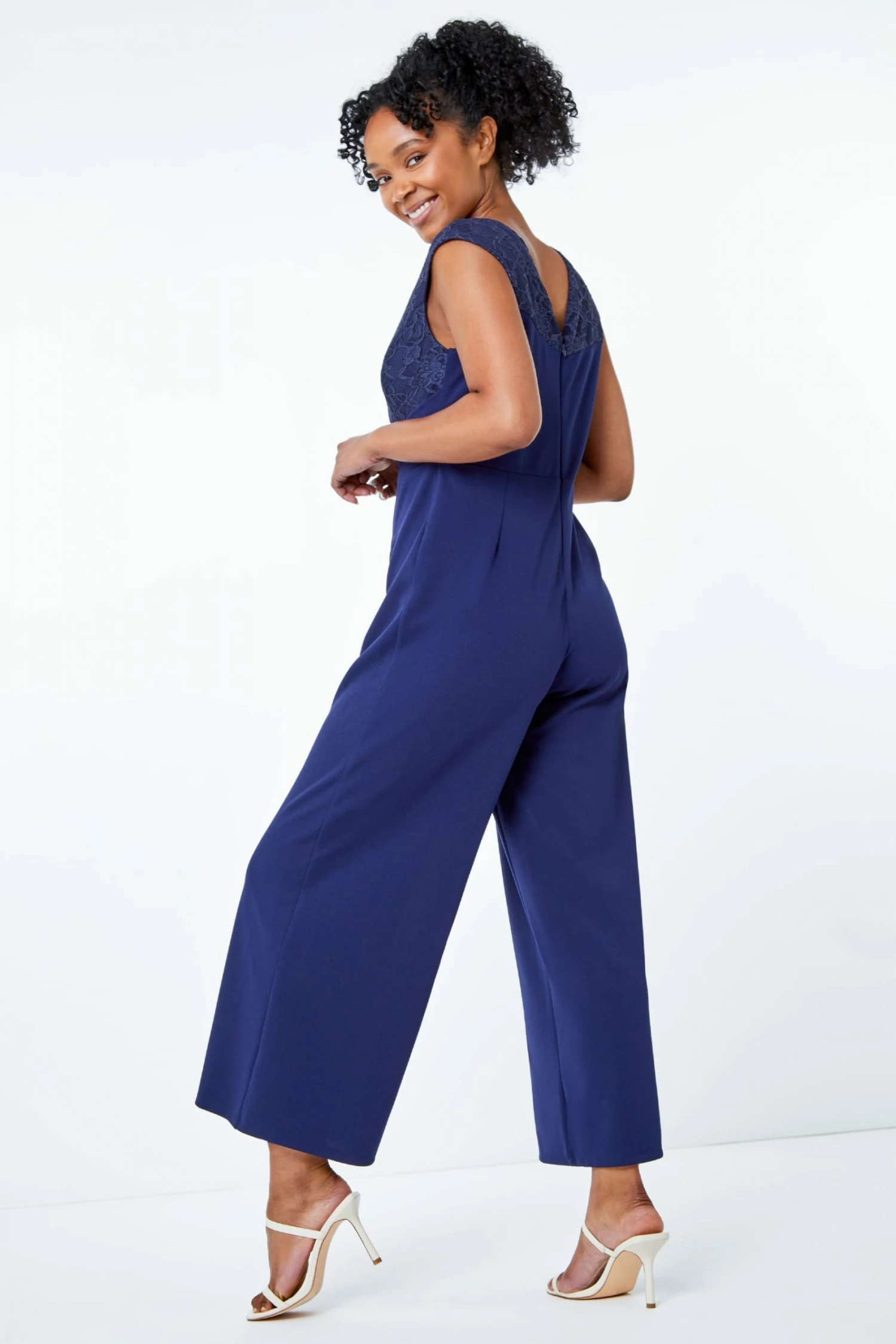 Roman Blue Petite Lace Stretch Jumpsuit 4 Roman Blue Petite Lace Stretch Jumpsuit - Image 3