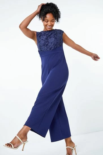 Roman Blue Petite Lace Stretch Jumpsuit 7 Roman Blue Petite Lace Stretch Jumpsuit - Image 6