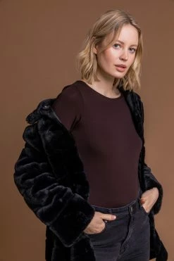 Roman Black Faux Fur Embossed High Neck Coat 10 Roman Black Faux Fur Embossed High Neck Coat -Roman Sales Shop unnamed file 11564