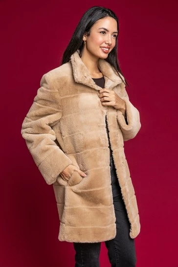 Roman Black Faux Fur Embossed High Neck Coat 7 Roman Black Faux Fur Embossed High Neck Coat - Image 6