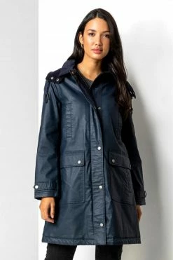 Roman Blue Waxed Longline Hooded Coat