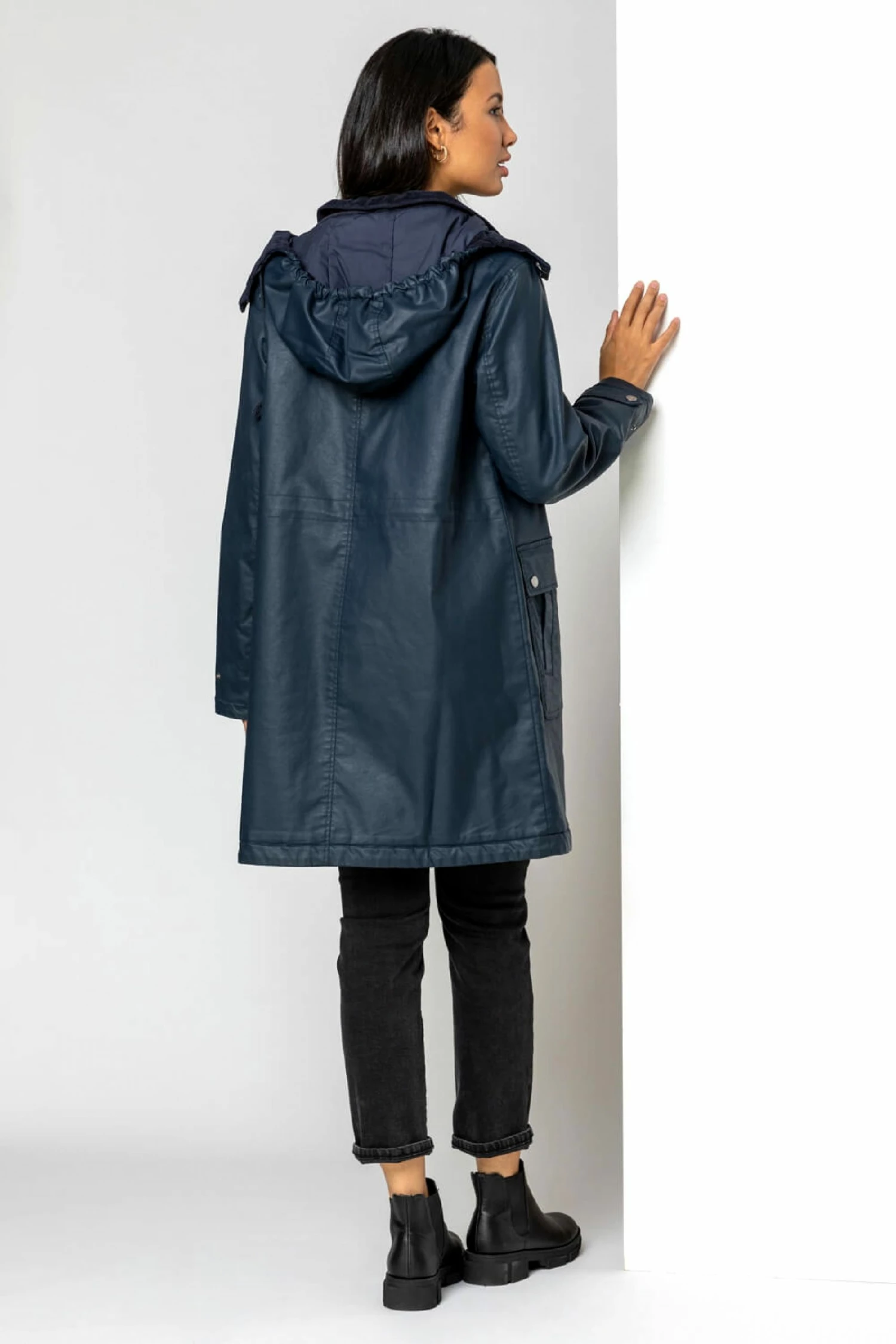 Roman Blue Waxed Longline Hooded Coat 4 Roman Blue Waxed Longline Hooded Coat - Image 2