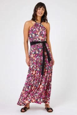 Roman Pink Ditsy Floral Halter Neck Maxi Dress -Roman Sales Shop unnamed file 1157