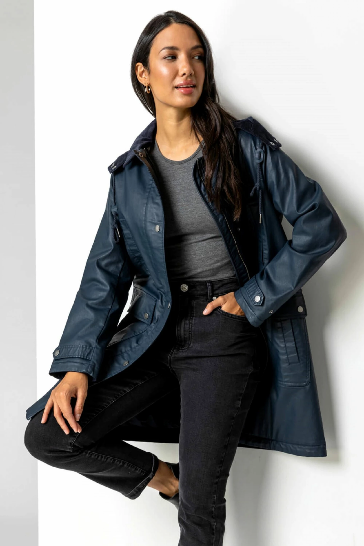 Roman Blue Waxed Longline Hooded Coat 7 Roman Blue Waxed Longline Hooded Coat - Image 5