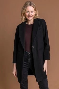 Roman Black Rever Collar Long Coat