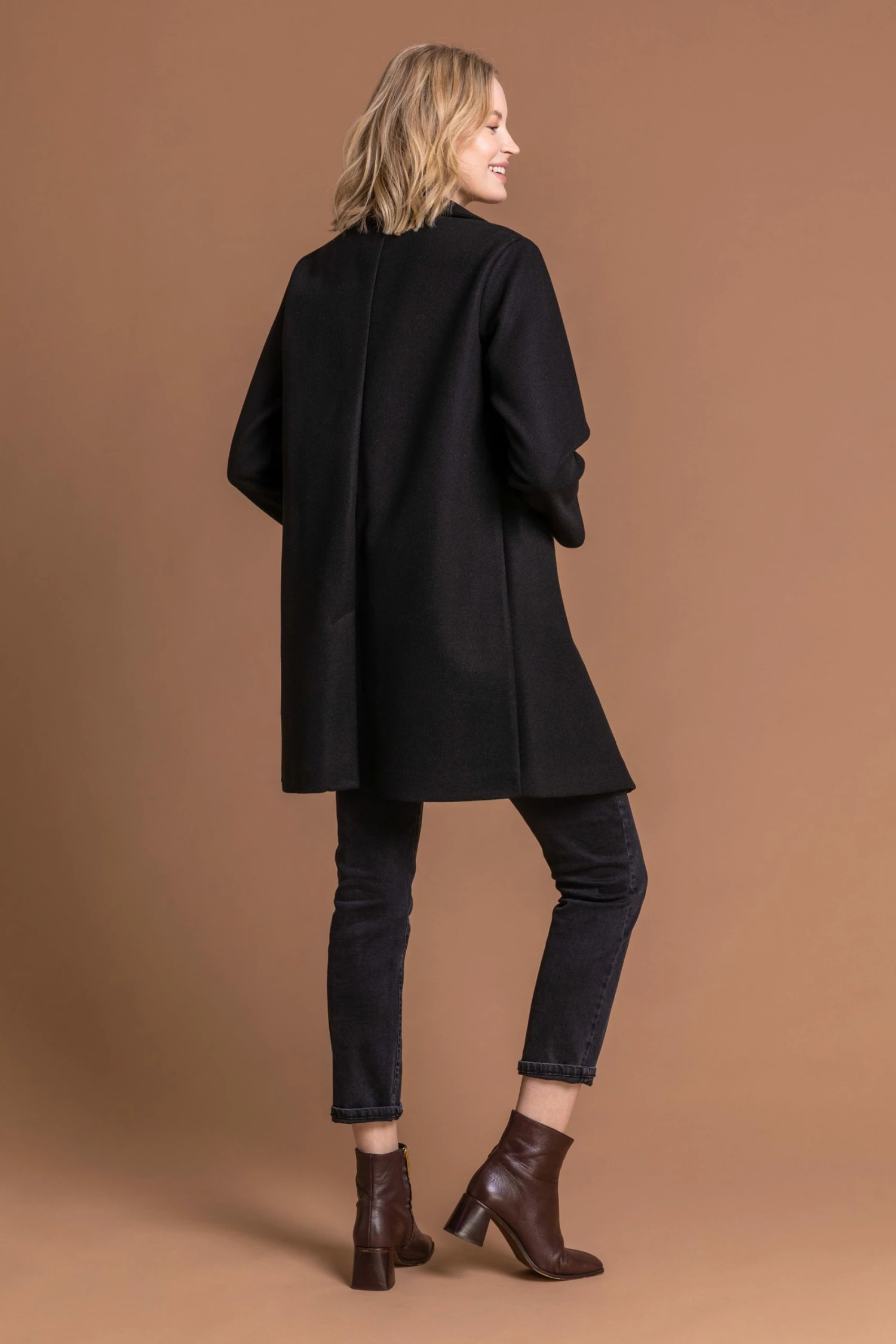 Roman Black Rever Collar Long Coat 4 Roman Black Rever Collar Long Coat - Image 2