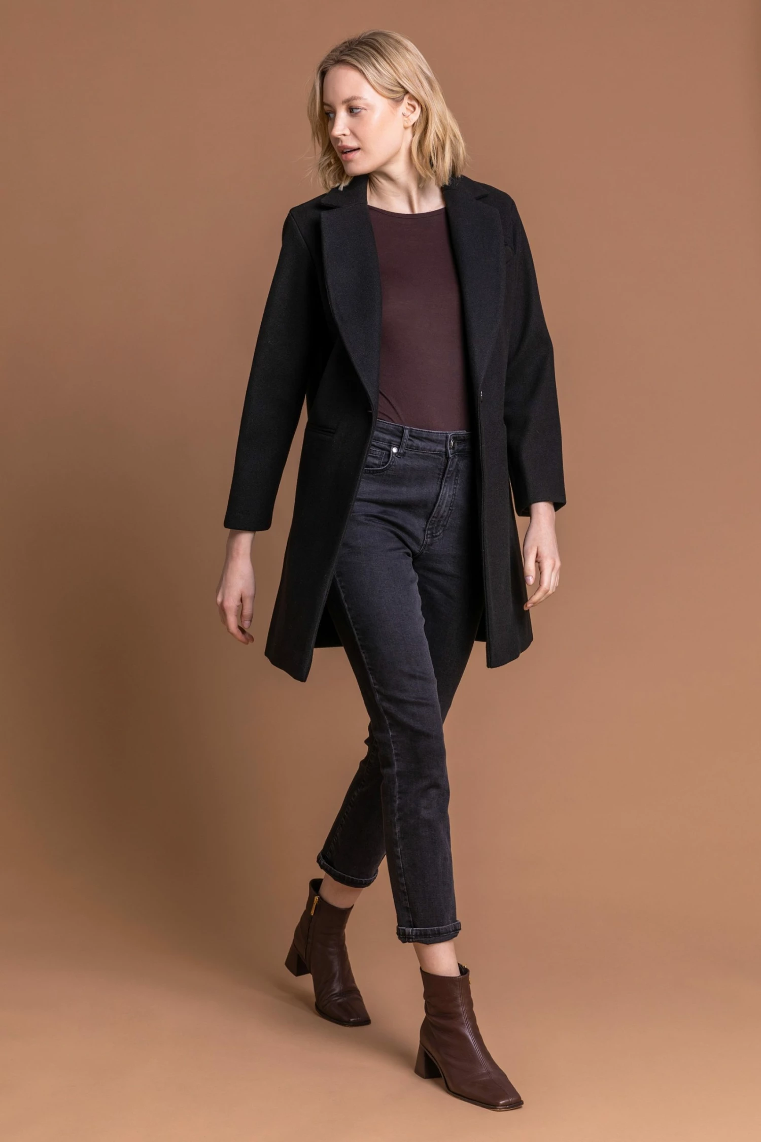 Roman Black Rever Collar Long Coat 5 Roman Black Rever Collar Long Coat - Image 3