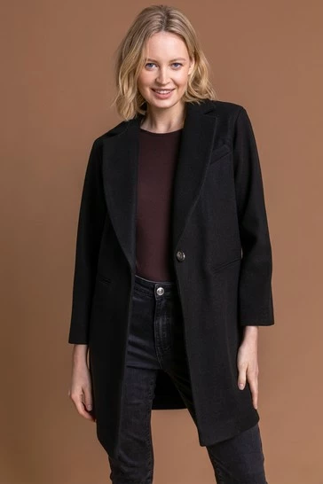 Roman Black Rever Collar Long Coat 7 Roman Black Rever Collar Long Coat - Image 5