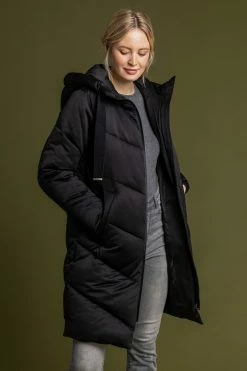 Roman Black Chevron Padded Longline Coat