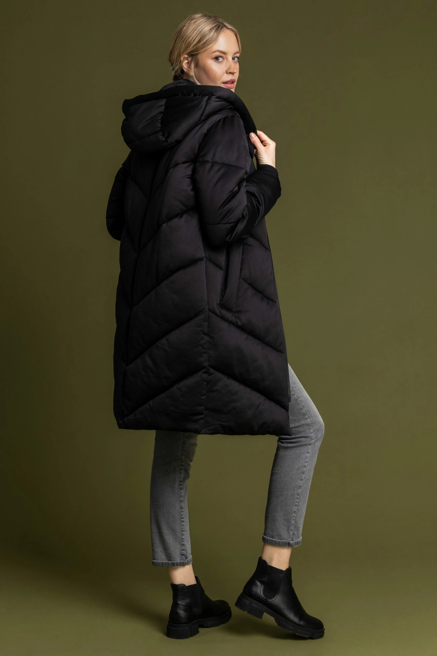 Roman Black Chevron Padded Longline Coat 4 Roman Black Chevron Padded Longline Coat - Image 2