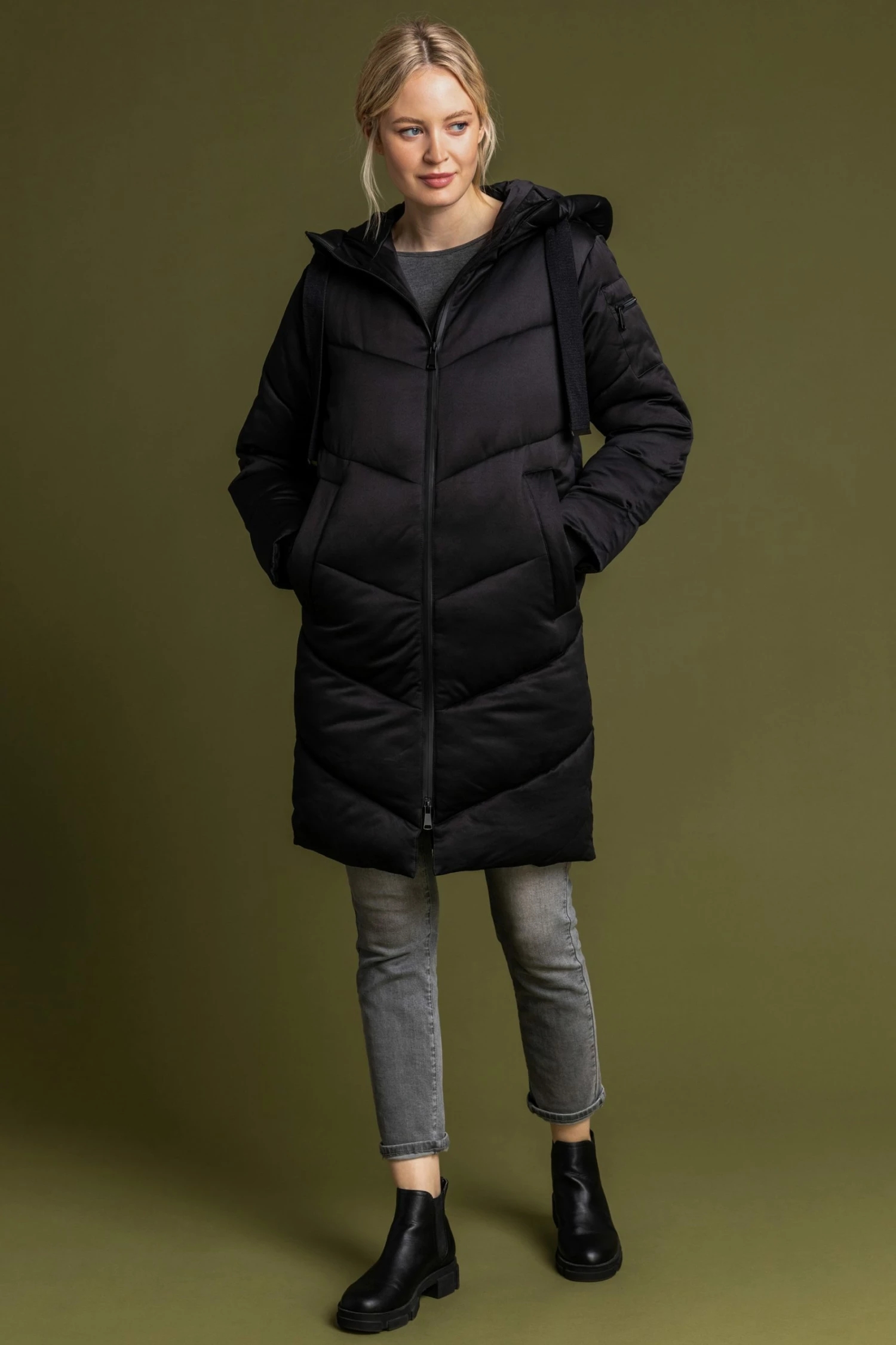 Roman Black Chevron Padded Longline Coat 5 Roman Black Chevron Padded Longline Coat - Image 3