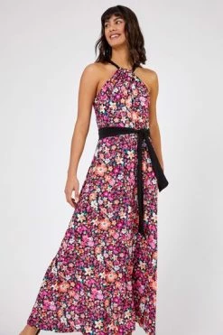 Roman Pink Ditsy Floral Halter Neck Maxi Dress -Roman Sales Shop unnamed file 1159