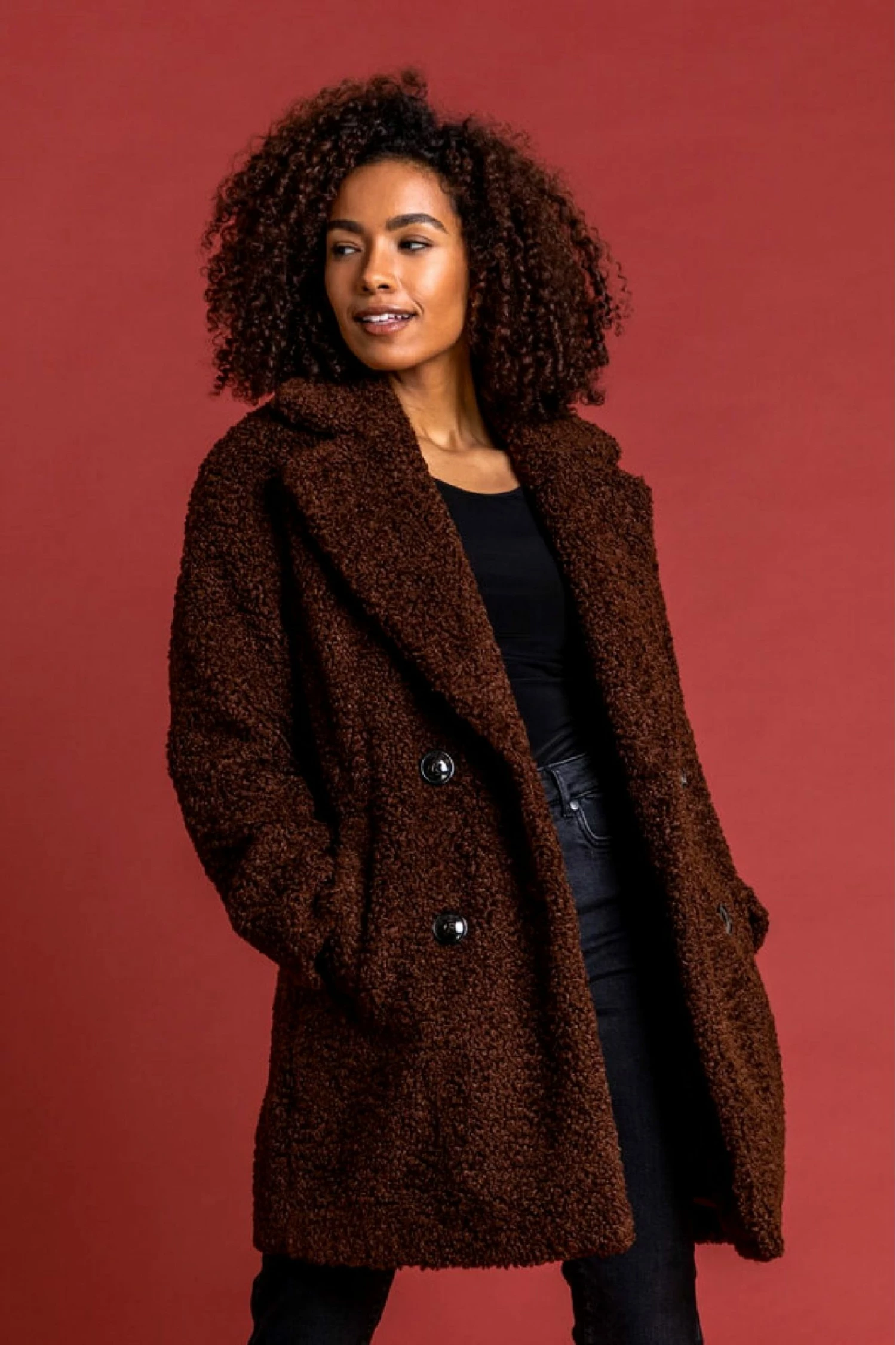 Roman Brown Faux Fur Longline Teddy Coat 3 Roman Brown Faux Fur Longline Teddy Coat
