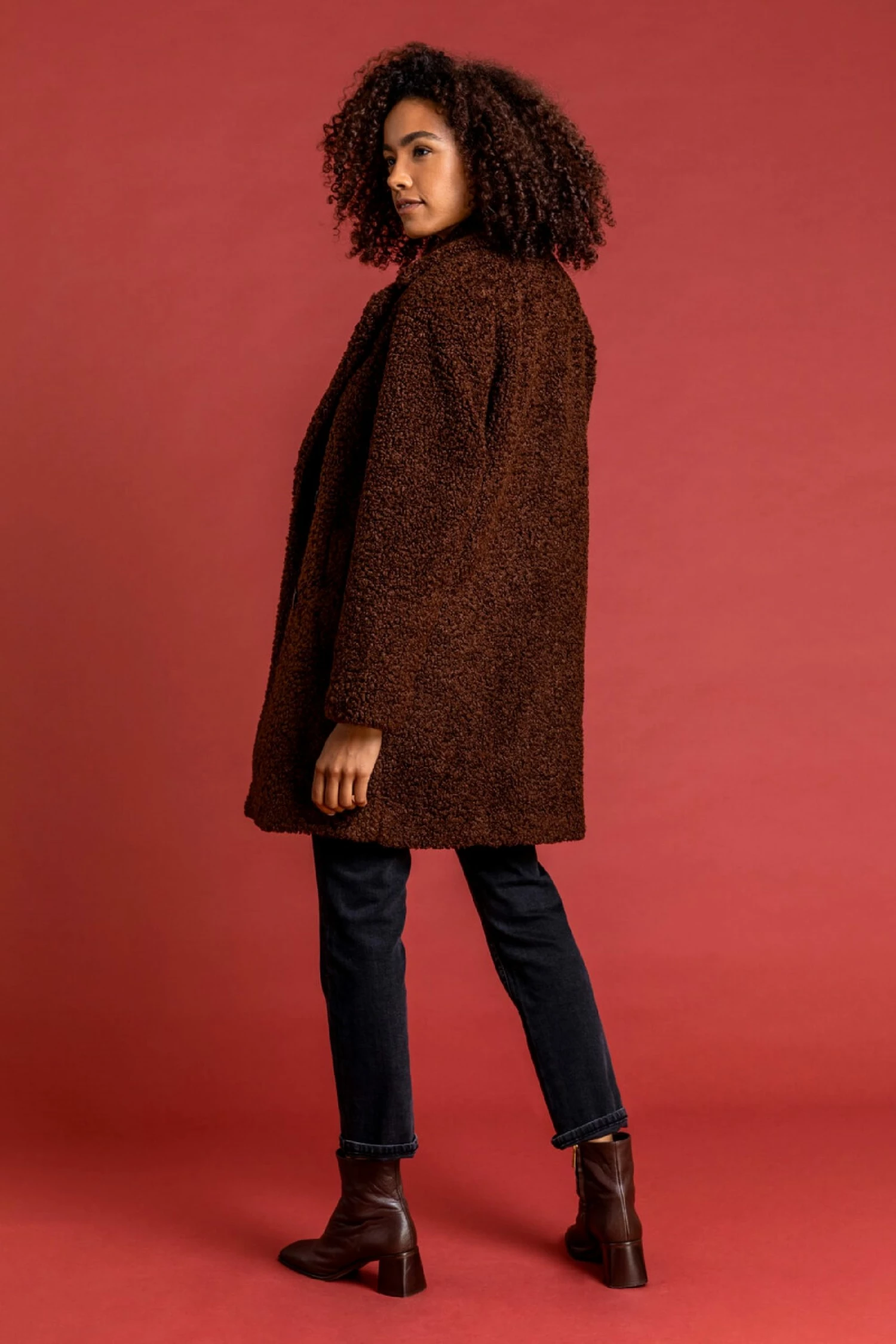 Roman Brown Faux Fur Longline Teddy Coat 4 Roman Brown Faux Fur Longline Teddy Coat - Image 2