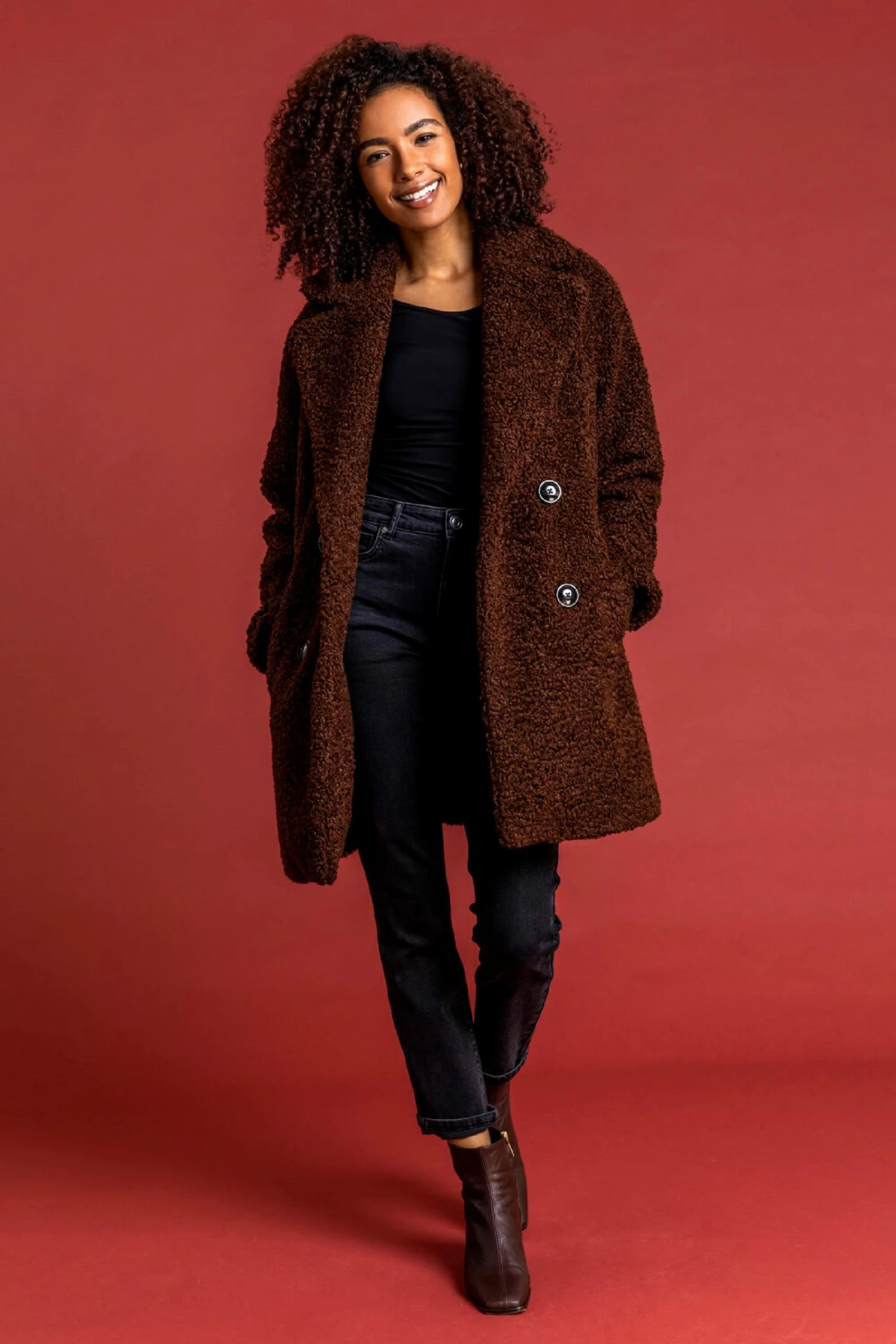 Roman Brown Faux Fur Longline Teddy Coat 6 Roman Brown Faux Fur Longline Teddy Coat - Image 4