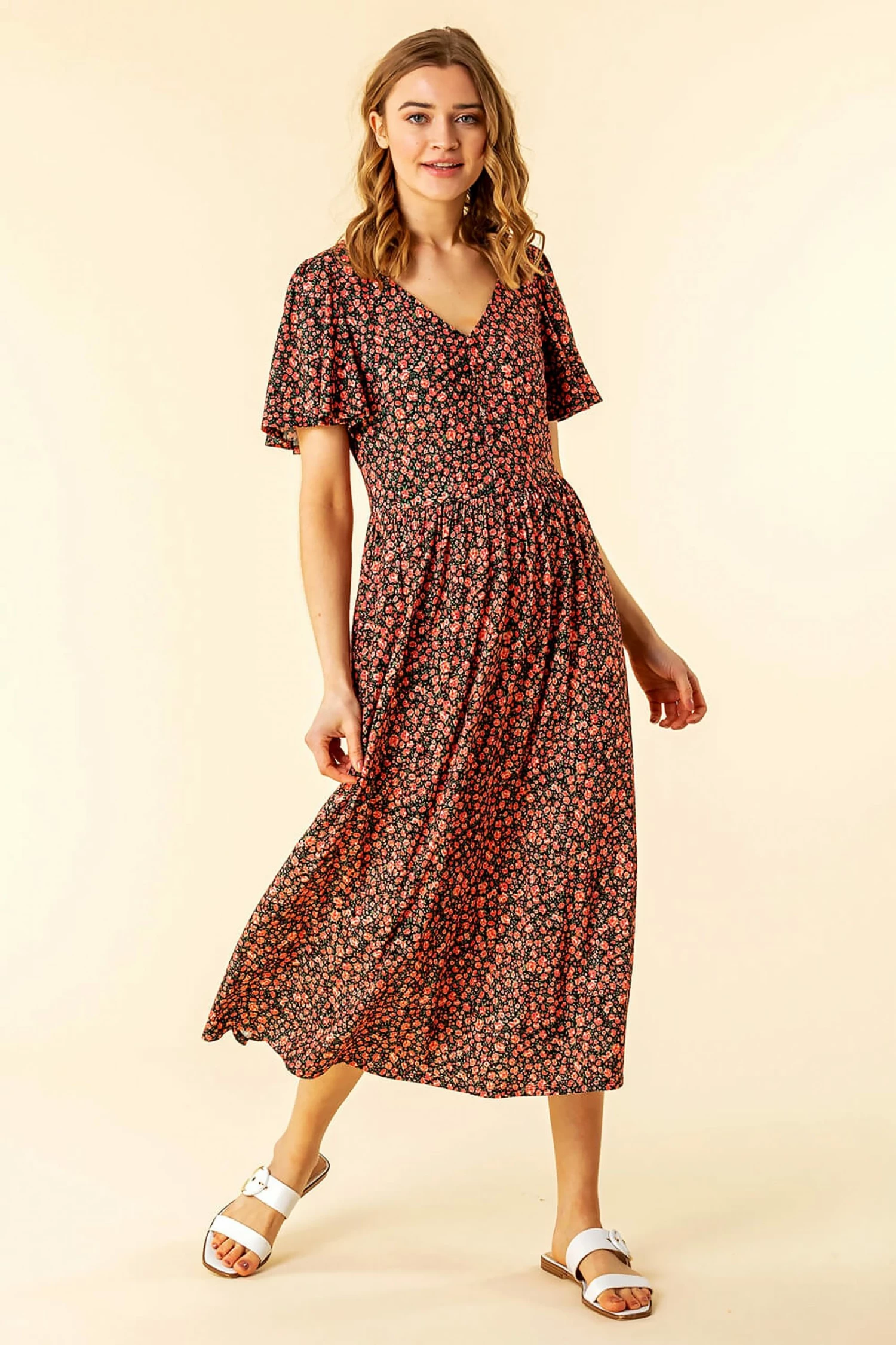 Roman Red Button Detail Floral Tea Dress 5 Roman Red Button Detail Floral Tea Dress - Image 3