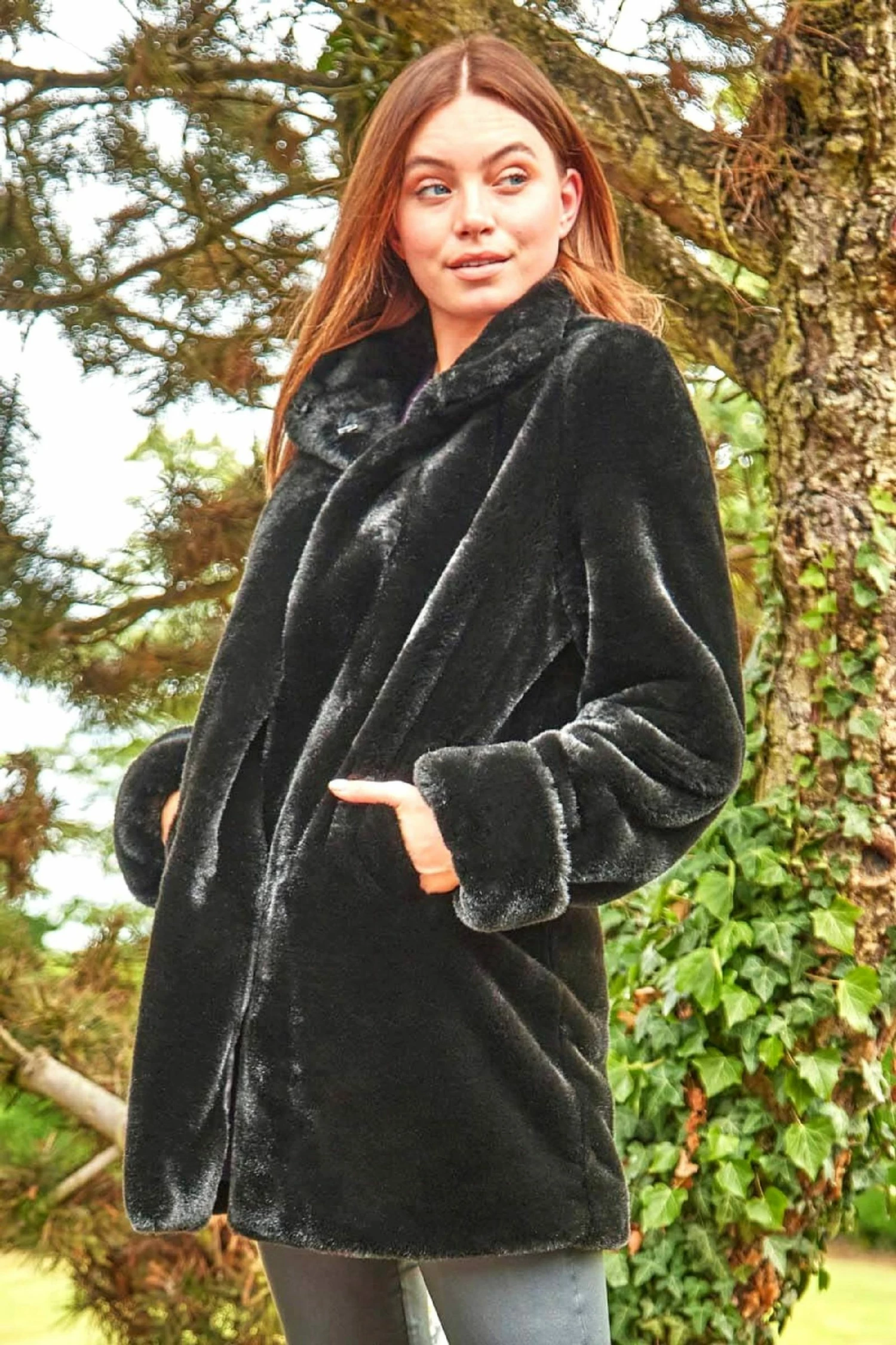 Roman Black Faux Fur Swing Coat 3 Roman Black Faux Fur Swing Coat