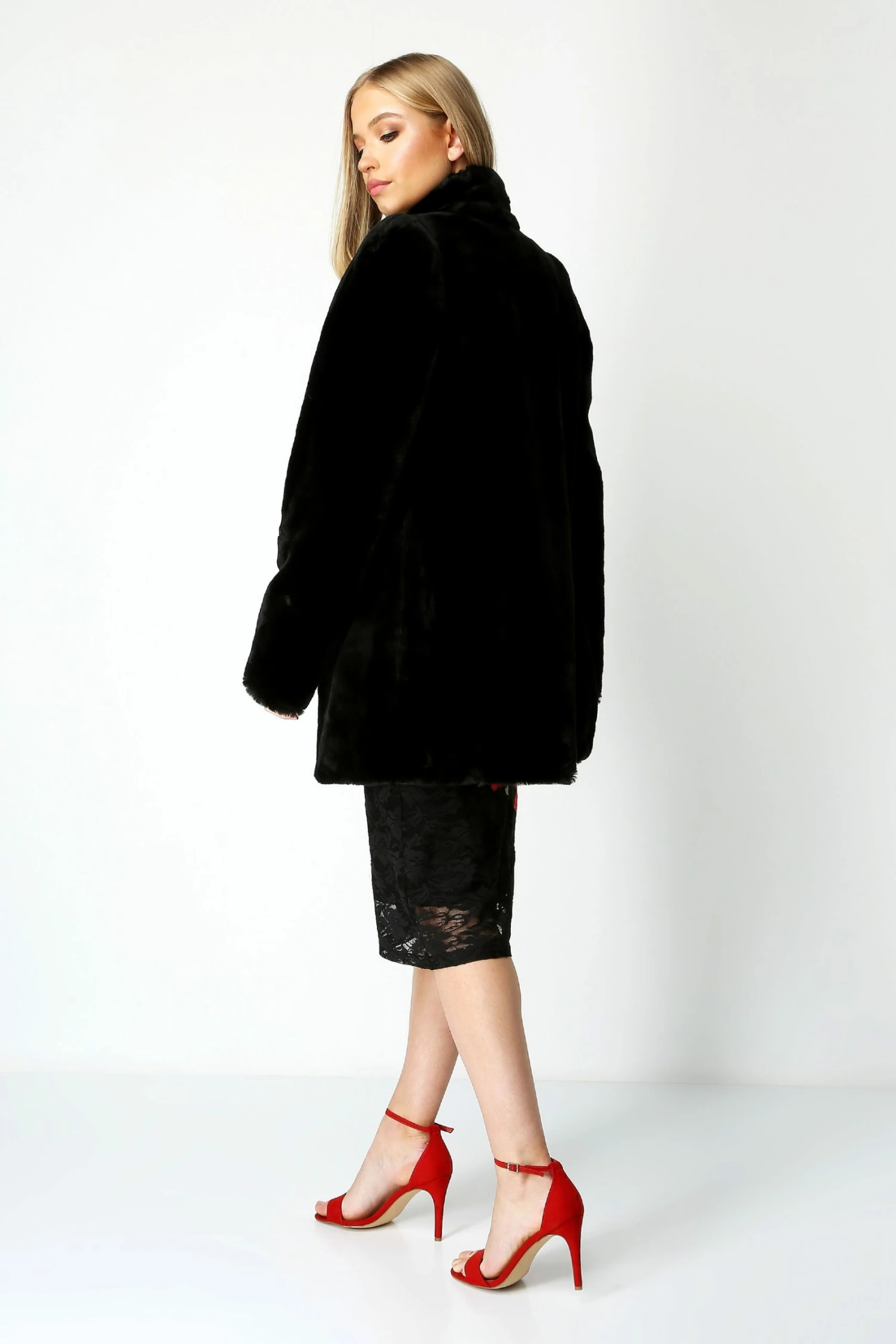 Roman Black Faux Fur Swing Coat 4 Roman Black Faux Fur Swing Coat - Image 2