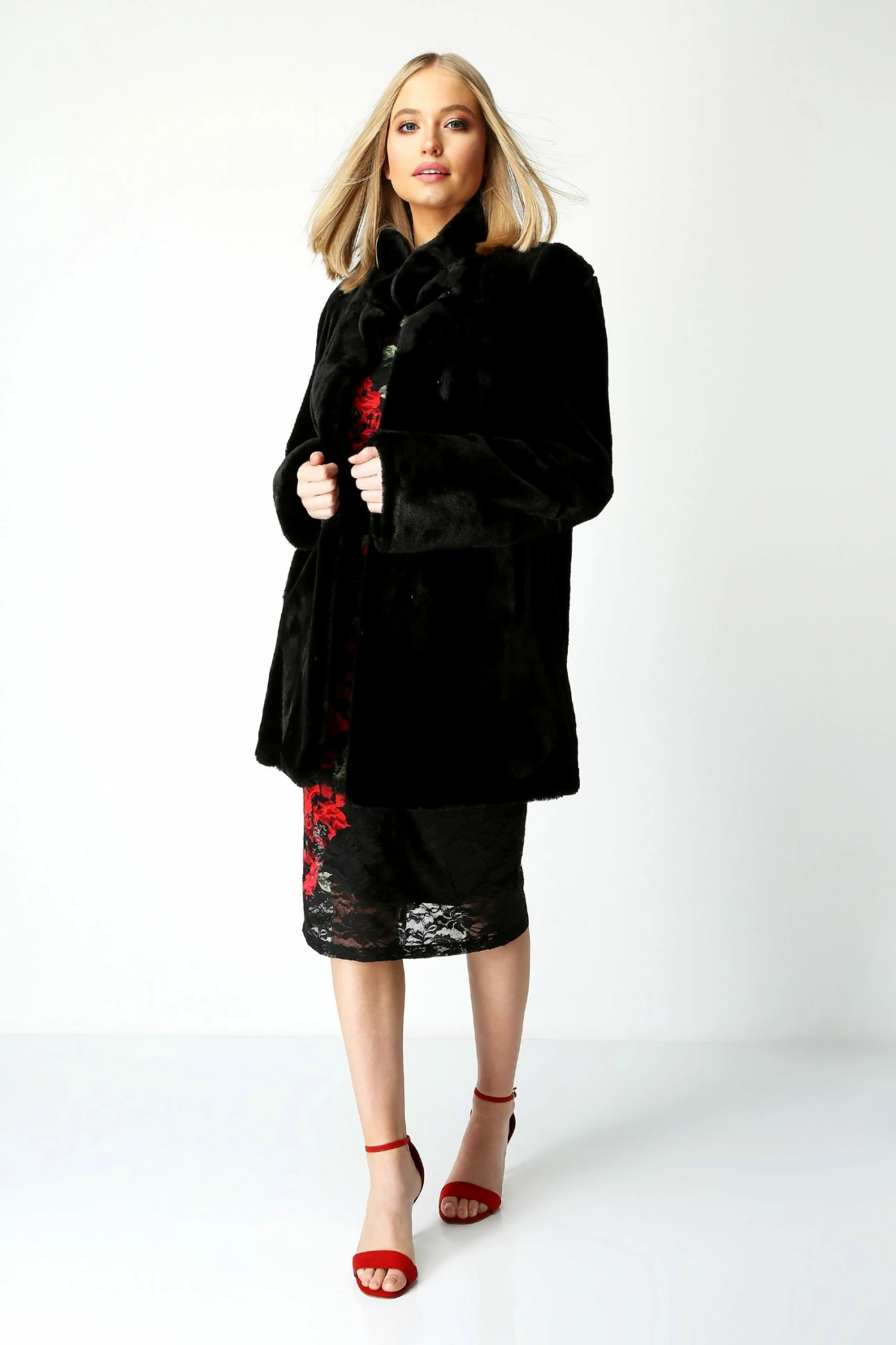 Roman Black Faux Fur Swing Coat 5 Roman Black Faux Fur Swing Coat - Image 3