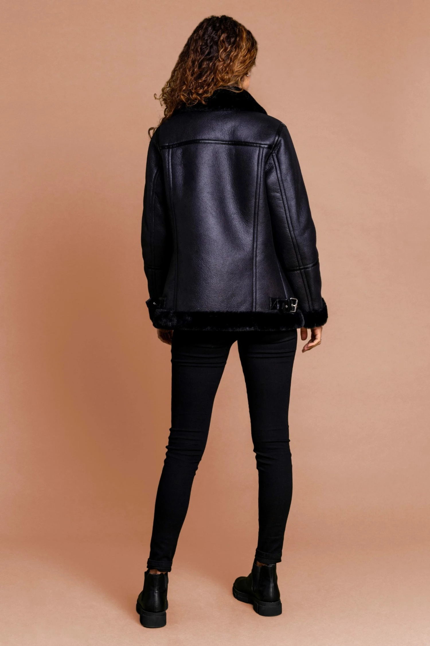 Roman Black Black Faux Fur Lined Aviator Jacket 4 Roman Black Black Faux Fur Lined Aviator Jacket - Image 2