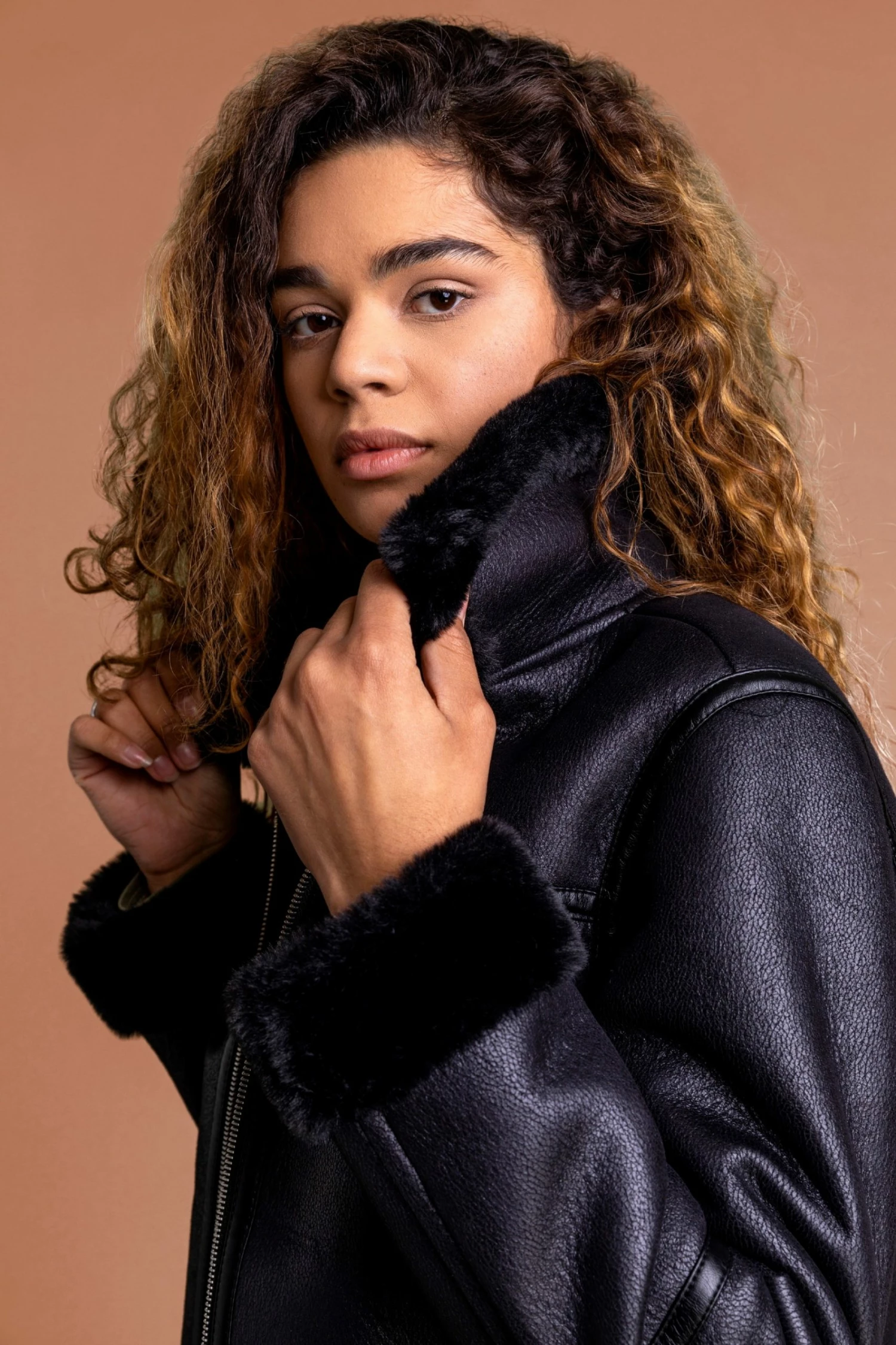 Roman Black Black Faux Fur Lined Aviator Jacket 6 Roman Black Black Faux Fur Lined Aviator Jacket - Image 4