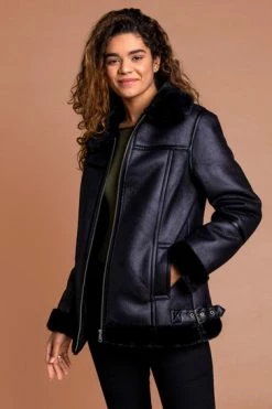 Roman Black Black Faux Fur Lined Aviator Jacket 11 Roman Black Black Faux Fur Lined Aviator Jacket -Roman Sales Shop unnamed file 11610