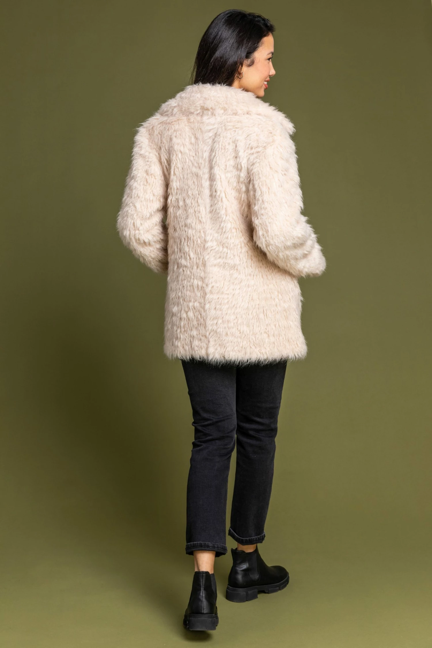 Roman Cream Faux Fur Textured Collar Coat 6 Roman Cream Faux Fur Textured Collar Coat - Image 4