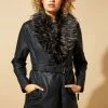 Roman Black Originals Longline Faux Leather Belted Coat