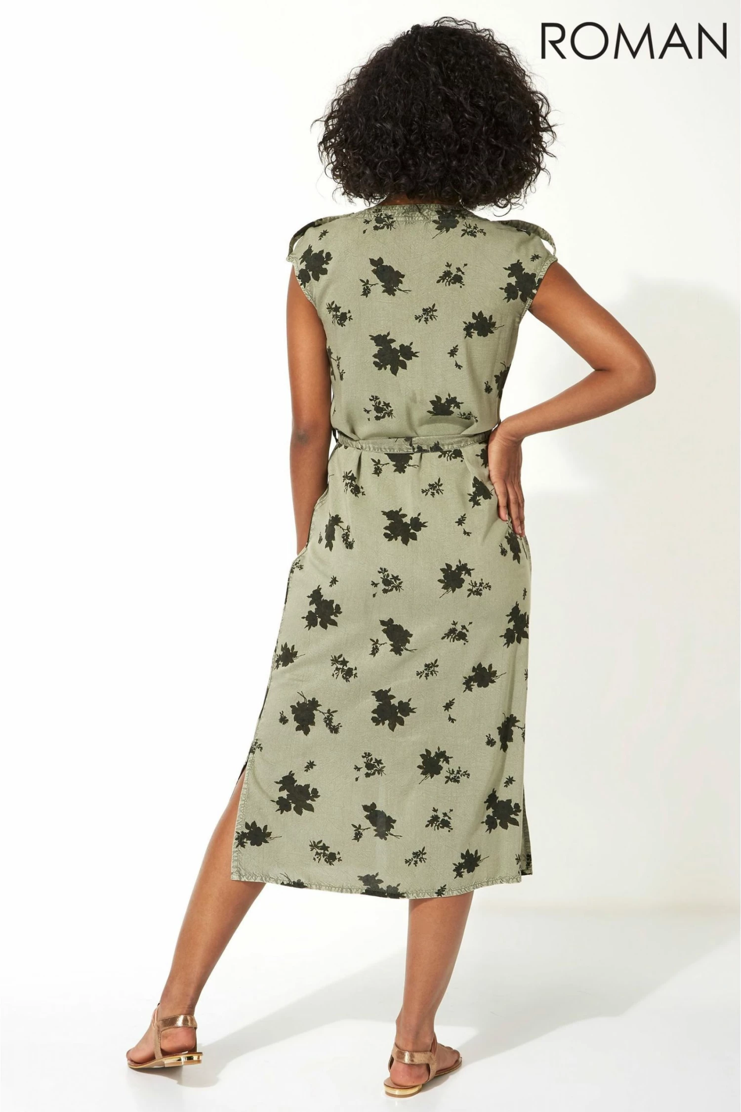 Roman Khaki Floral Print Utility Midi Dress 4 Roman Khaki Floral Print Utility Midi Dress - Image 2
