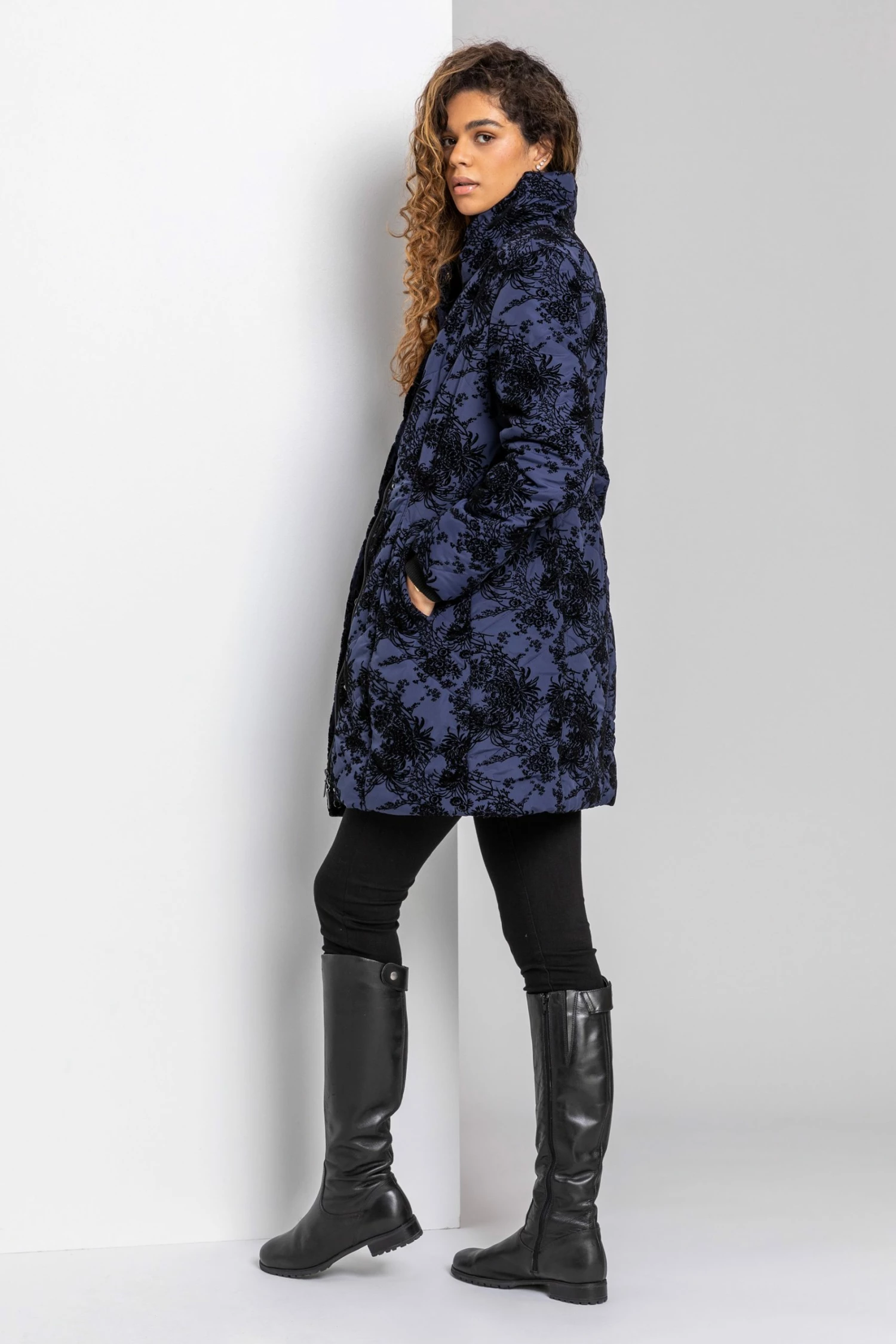 Roman Blue Longline Flocked Padded Coat 5 Roman Blue Longline Flocked Padded Coat - Image 3