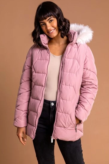 Roman Pink Faux Fur Trim Hooded Coat 7 Roman Pink Faux Fur Trim Hooded Coat - Image 5
