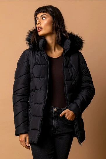 Roman Pink Faux Fur Trim Hooded Coat 8 Roman Pink Faux Fur Trim Hooded Coat - Image 6