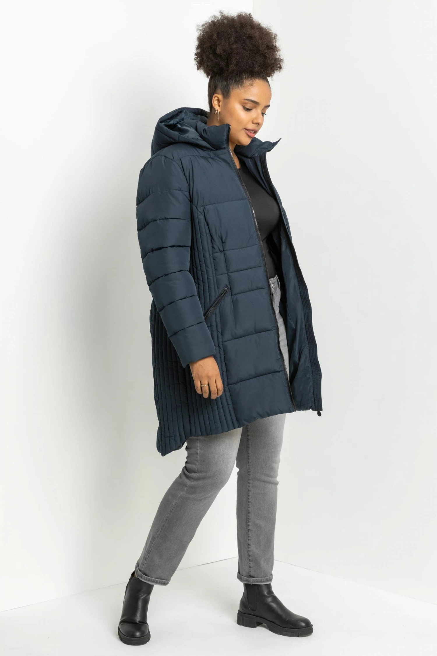 Roman Blue Curve Longline Hooded Coat 7 Roman Blue Curve Longline Hooded Coat - Image 5