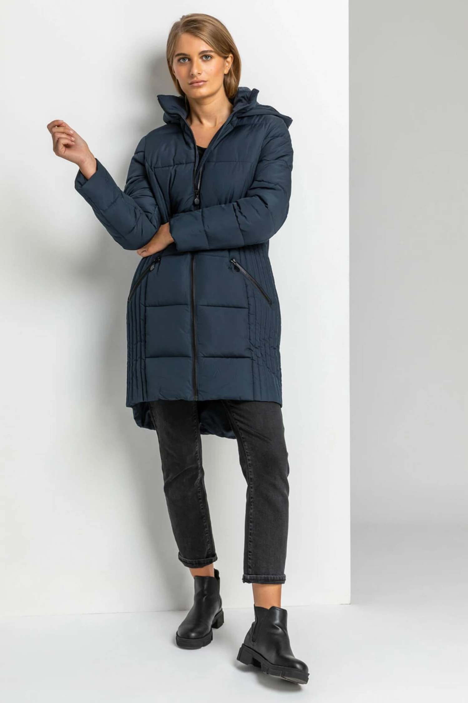Roman Navy Quilted Longline Hooded Coat 3 Roman Navy Quilted Longline Hooded Coat