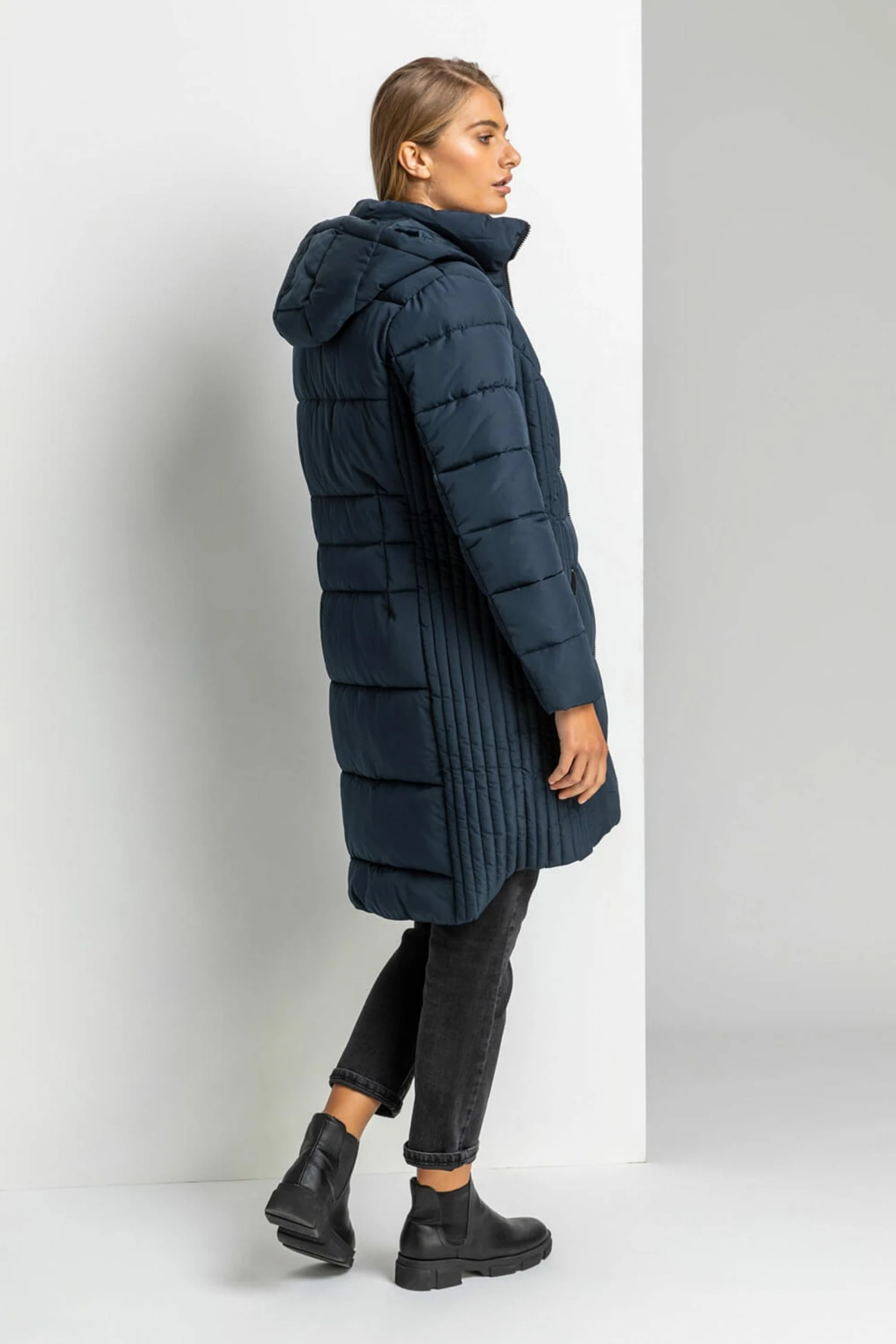 Roman Navy Quilted Longline Hooded Coat 4 Roman Navy Quilted Longline Hooded Coat - Image 2