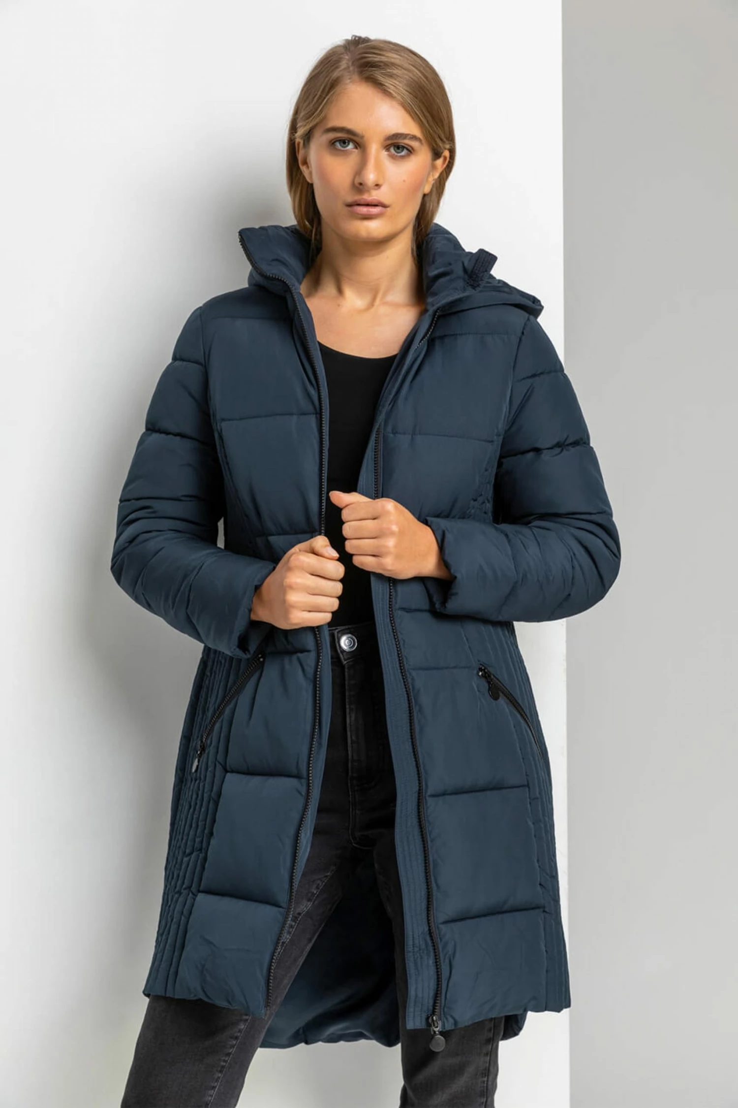 Roman Navy Quilted Longline Hooded Coat 5 Roman Navy Quilted Longline Hooded Coat - Image 3